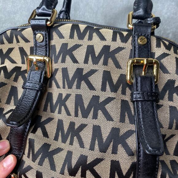 Michael Kors Signature Jacquard Bedford Satchel no Crossbody strap black tan - Picture 4 of 9